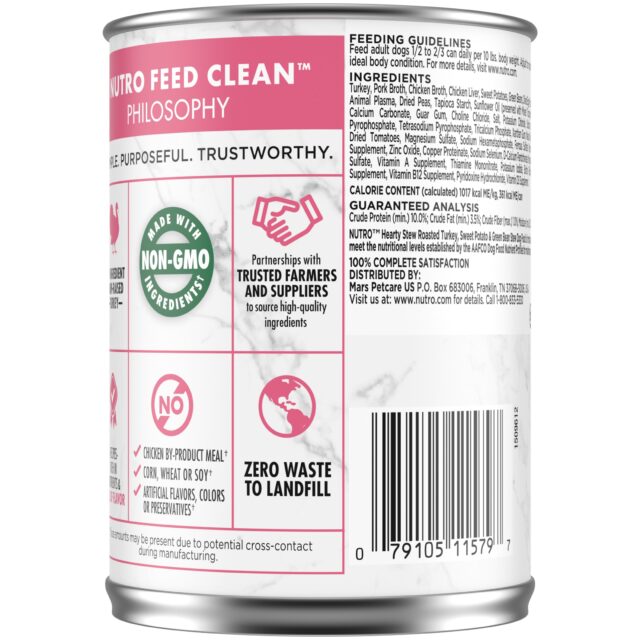 Nutro Hearty Stew Natural Cuts In Gravy Roasted Turkey, Sweet Potato & Green Bean Stew Adult Wet Dog Food, 12.5 Oz. Can - Image 7