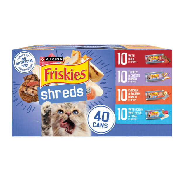 Purina Friskies Shreds Gravy Variety Pack, Wet Cat Food, 5.5 oz Cans, 40 Pack