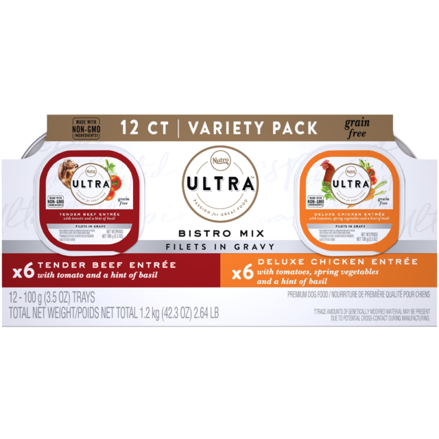 NUTRO ULTRA Filets in Gravy Wet Dog Food, Grain Free Bistro Mix Variety Pack, 3.5 Oz (Pack of 12)