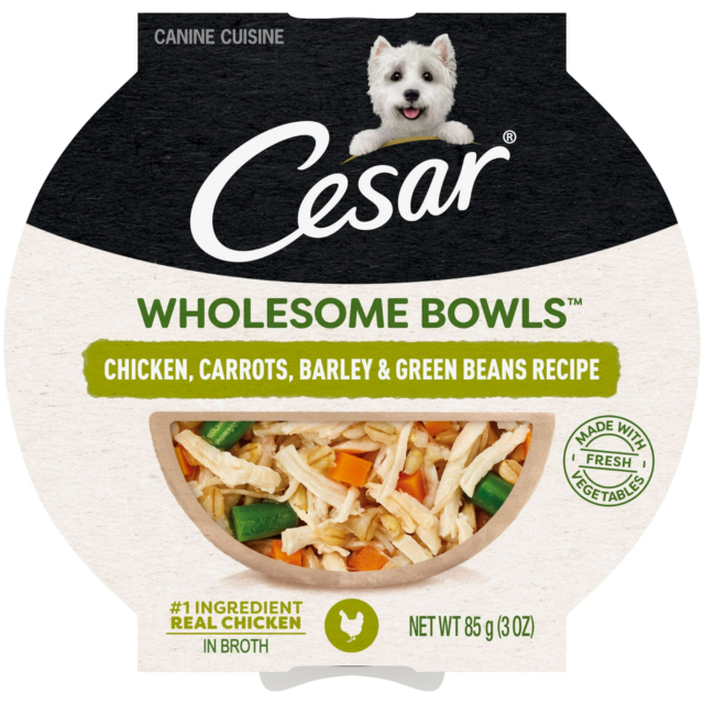 CESAR WHOLESOME BOWLS Chicken, Carrots, Barley & Green Beans Wet Dog Food Toppers, 3 oz. Bowl