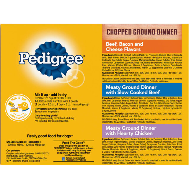 Pedigree Chopped Ground Dinner Wet Dog Food Variety Pack, 3.5 Oz Pouches (18 Pack) - Image 3