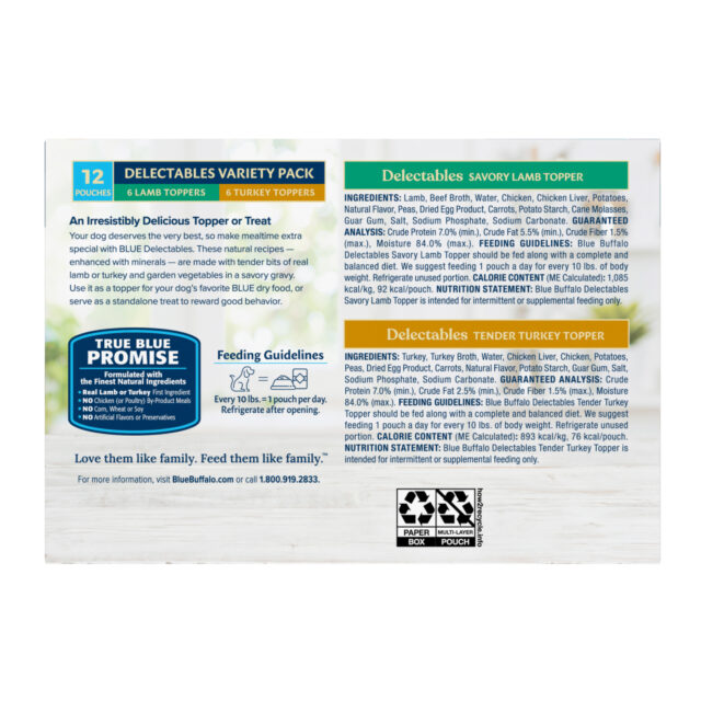 Blue Buffalo Delectables Natural Wet Dog Food Topper Variety Pack, Lamb & Turkey Dinner 3oz (12 Pack - 6 of Each Flavor) - Image 8