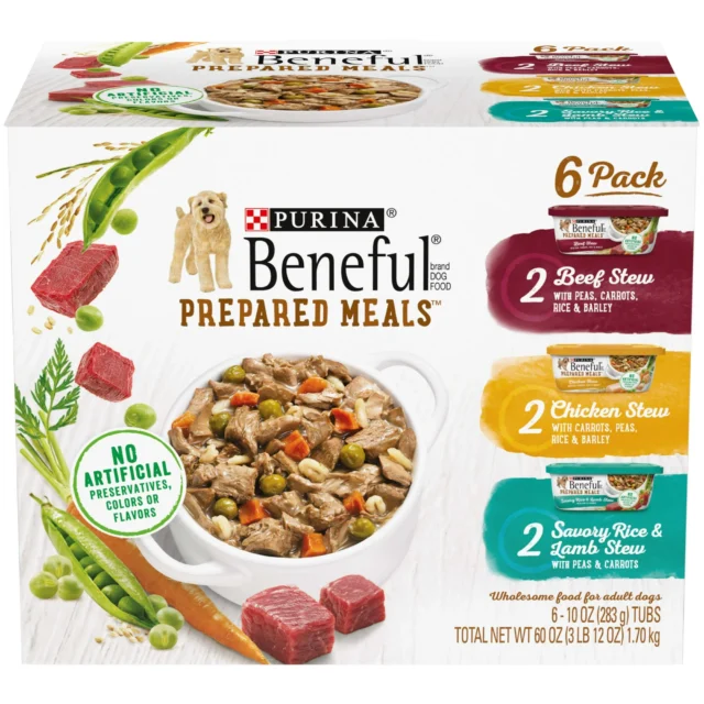 (6 Pack) Purina Beneful High Protein, Gravy Wet Dog Food Variety Pack, Prepared Meals Stew, 10 oz. Tubs