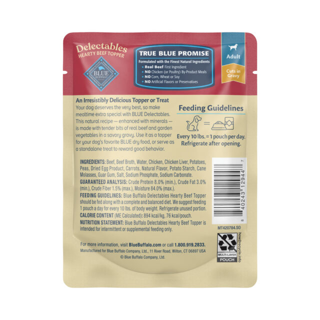 Blue Buffalo Delectables Natural Wet Dog Food Toppers, Hearty Beef, 3-oz Pouch - Image 5