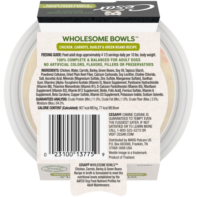CESAR WHOLESOME BOWLS Chicken, Carrots, Barley & Green Beans Wet Dog Food Toppers, 3 oz. Bowl - Image 5