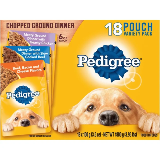 Pedigree Chopped Ground Dinner Wet Dog Food Variety Pack, 3.5 Oz Pouches (18 Pack)