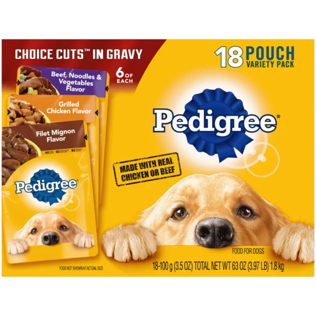 Pedigree Choice Cuts In Gravy Adult Soft Wet Dog Food Variety Pack, 3.5 Oz. Pouches (18 Pack)