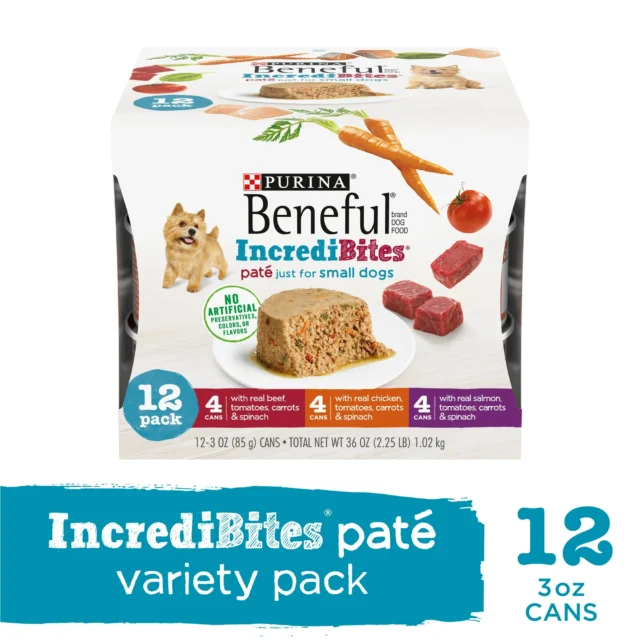 Purina Beneful IncrediBites Pate Small Wet Dog Food Real Beef, Chicken & Salmon 3 oz Cans (12 Pack)