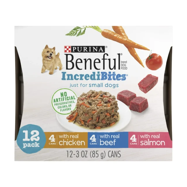 Purina Beneful IncreditBites Small Wet Dog Food Soft Chicken, Beef & Salmon, 3 oz Cans (12 Pack)