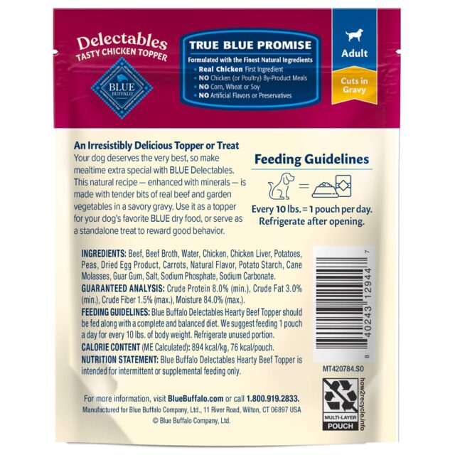 Blue Buffalo Delectables Natural Wet Dog Food Toppers, Hearty Beef, 3-oz Pouch - Image 8