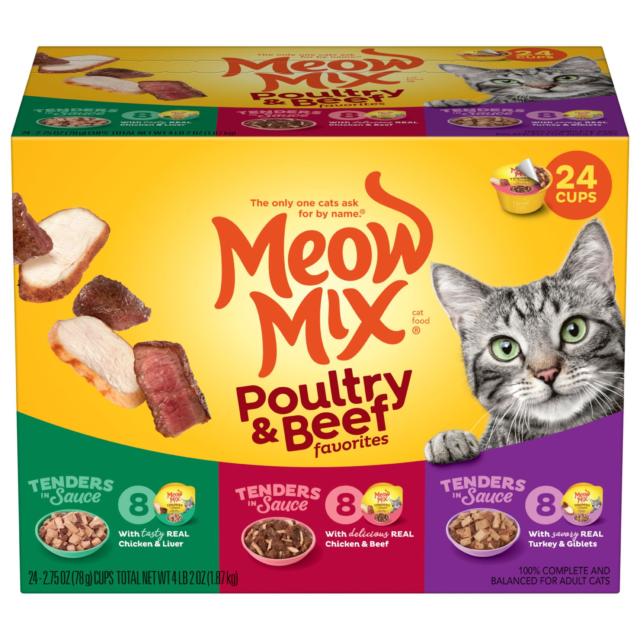 Meow Mix Tender Favorites Poultry & Beef Variety Pack Wet Cat Food, 24 Cups