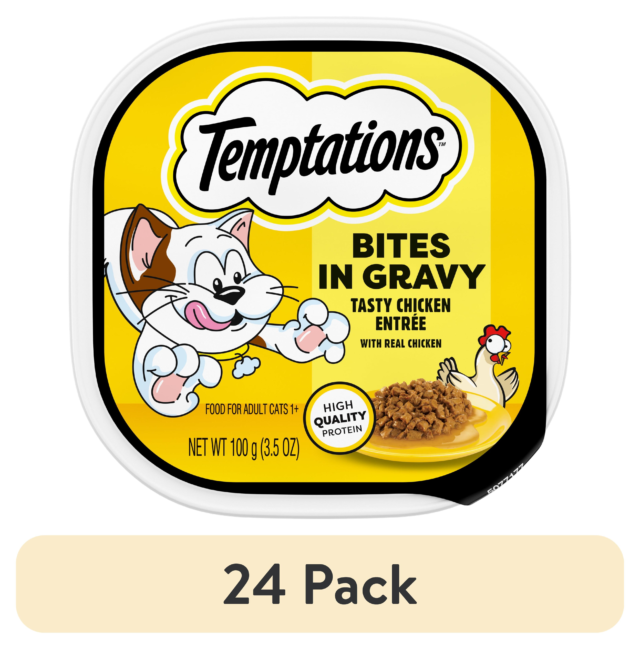 (24 pack) Temptations Tasty Chicken Flavor Bites in Gravy Wet Cat Food, 3.5 oz. Tray