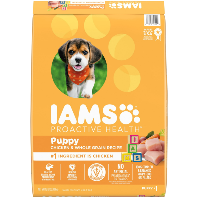 Iams Proactive Health Chicken And Whole Grain Recipe Dry Dog Food For Puppies, 15 Lb Bag