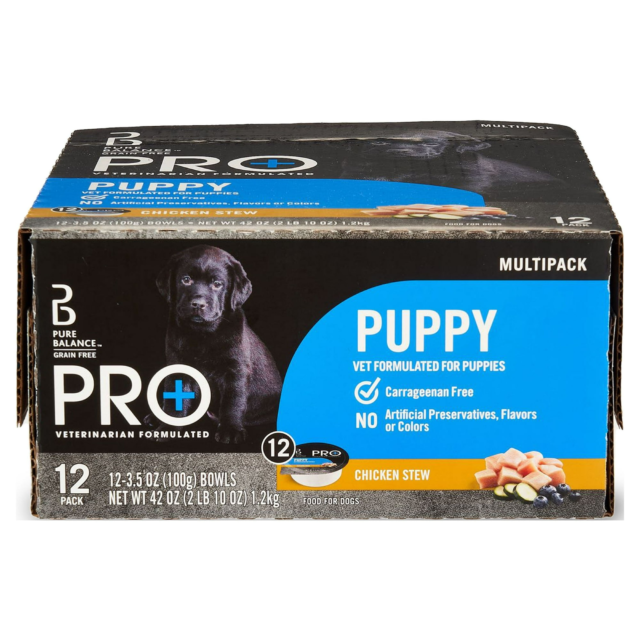 Pure Balance Pro+ Chicken Stew Wet Dog Food for Puppies, Grain Free, 3.5 oz Cups (12 Pack)