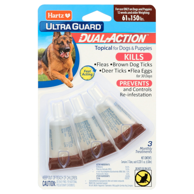 Hartz UltraGuard Dual Action Flea & Tick Topical for Extra Large Dogs 61-150lbs, 3 Monthly Treatments