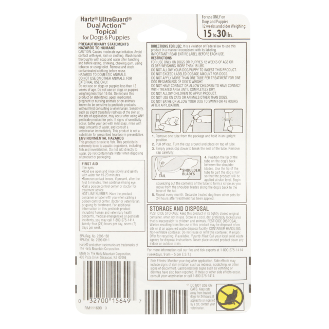 Hartz UltraGuard Dual Action Flea & Tick Topical for Medium Dogs 15-30lbs, 3 Monthly Treatments - Image 7