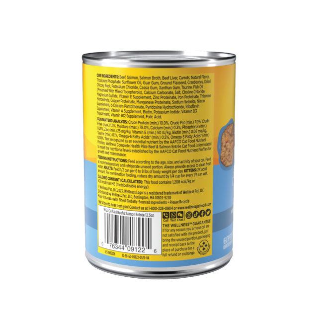 Wellness Complete Health Natural Grain Free Wet Canned Cat Food, Beef & Salmon Pate, 12.5-Ounce Can (Pack of 12) - Image 10