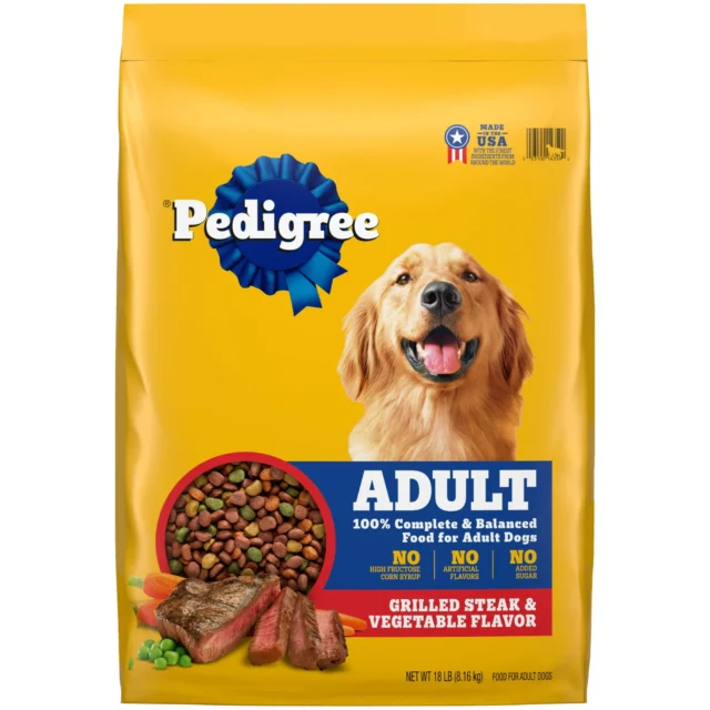 Pedigree Complete Nutrition Grilled Steak & Vegetable Dry Dog Food For Adult Dog, 18 Lb Bag
