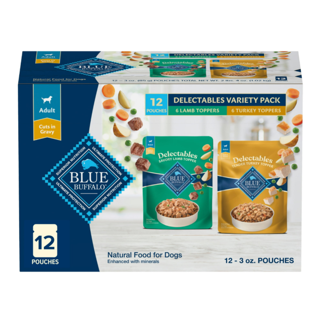Blue Buffalo Delectables Natural Wet Dog Food Topper Variety Pack, Lamb & Turkey Dinner 3oz (12 Pack - 6 of Each Flavor)