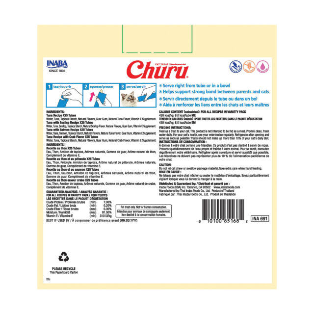 INABA Churu Cat Treats, Lickable, Squeezable Creamy Purée with Vitamin E, 0.5 Ounces per Tube, 100 Tubes Total, Tuna Variety - Image 6