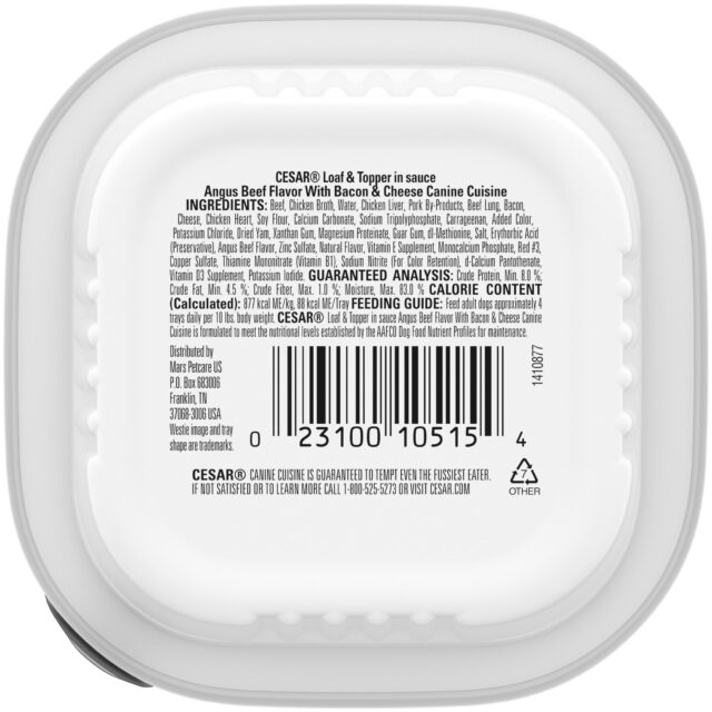 (4 pack) Cesar Loaf And Topper Angus Beef With Bacon And Cheese Wet Dog Food, 3.5 Oz Tray - Image 4
