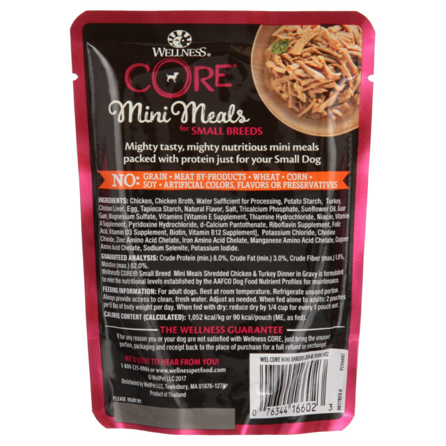 Wellness CORE Natural Grain Free Small Breed Mini Meals Wet Dog Food, Shredded Chicken & Turkey Dinner in Gravy, 3-Ounce Pouch (Pack of 12) - Image 6