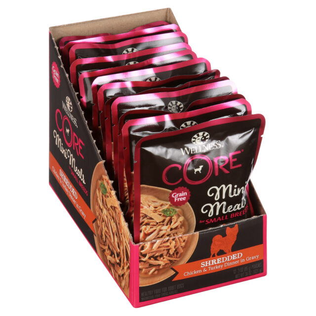 Wellness CORE Natural Grain Free Small Breed Mini Meals Wet Dog Food, Shredded Chicken & Turkey Dinner in Gravy, 3-Ounce Pouch (Pack of 12) - Image 4