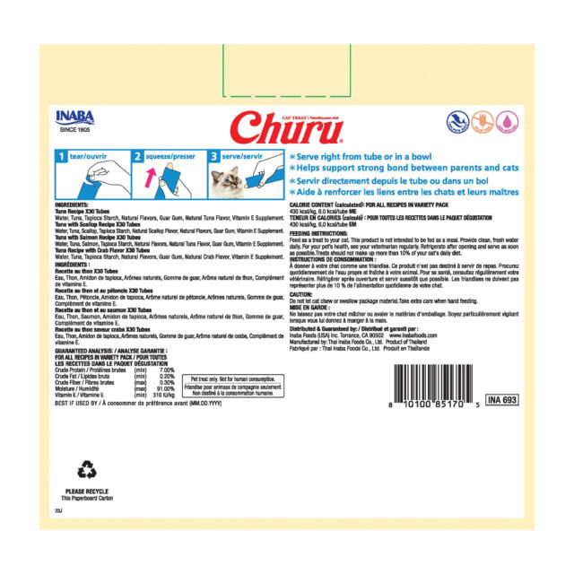 INABA Churu Cat Treats, Lickable, Squeezable Creamy Purée with Vitamin E, 0.5 Ounces per Tube, 120 Tubes Total, Tuna Variety - Image 5