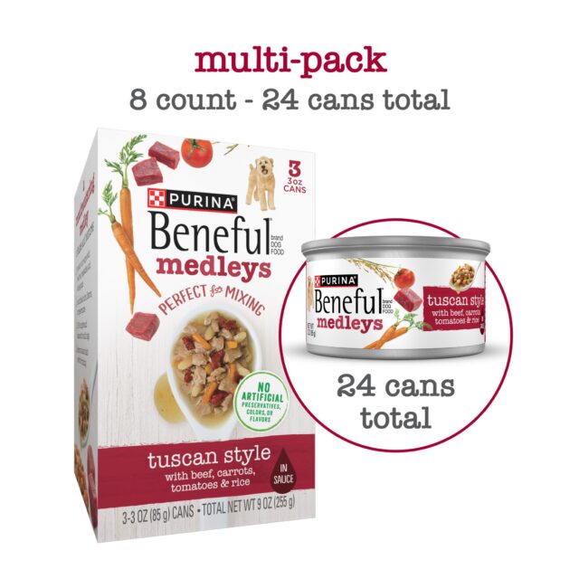 Purina Beneful Medleys Wet Dog Food High Protein Tuscan Style Soft Beef, 3 oz Cans (24 Pack) - Image 8