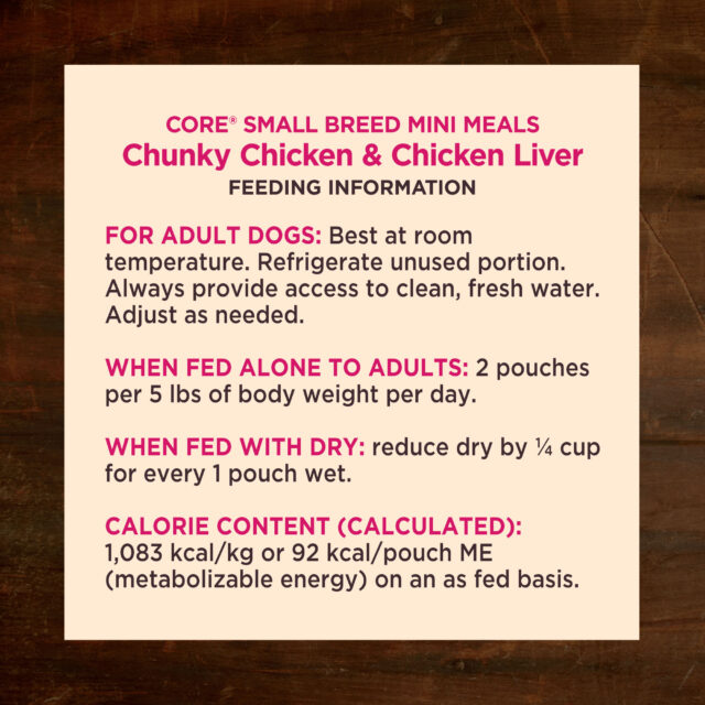 Wellness CORE Natural Grain Free Small Breed Mini Meals Wet Dog Food, Chunky Chicken & Chicken Liver Entrée in Gravy, 3-Ounce Pouch (Pack of 12) - Image 4