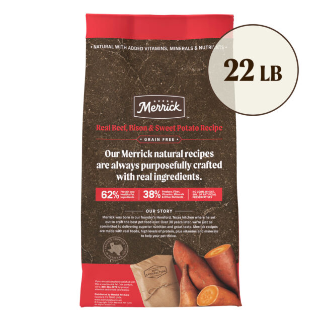 Merrick Grain-Free Dry Dog Food for Adults, High Protein Real Bison, Beef & Sweet Potato, 22 lb Bag - Image 5