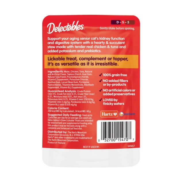 Hartz Delectables Stew Senior 15+ Chicken & Tuna Lickable Wet Cat Treat, 1.4oz Pouch (12 Pack) - Image 6