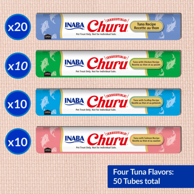 INABA Churu Creamy, Lickable Purée Cat Treat w Taurine, 0.5 oz, 50 Tubes, Tuna Variety - Image 4