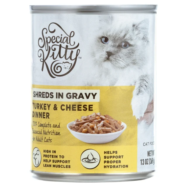 Special Kitty Turkey & Cheese Dinner Shreds in Gravy Wet Cat Food, 13 oz Cans (12 Pack)
