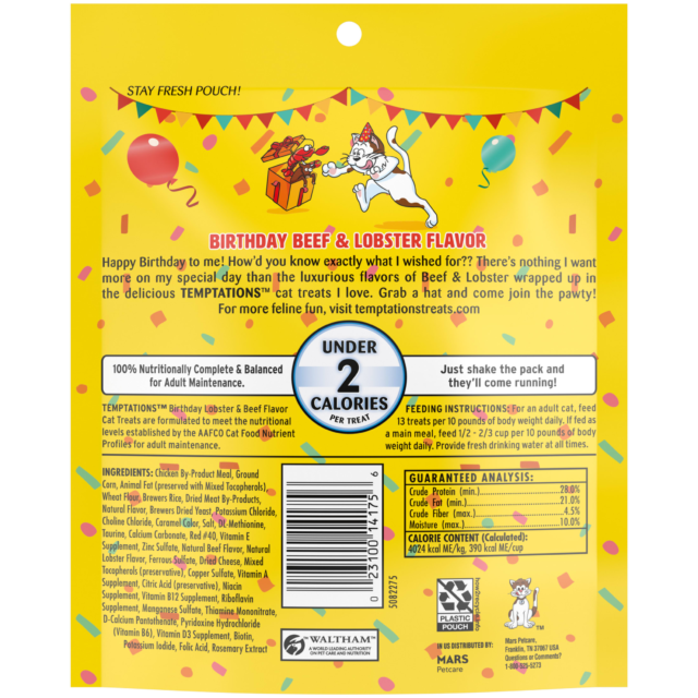 Temptations Birthday Lobster And Beef Flavor Crunchy Soft Treats For Cats, 6.3 Oz Pouch (10 Pack) - Image 6
