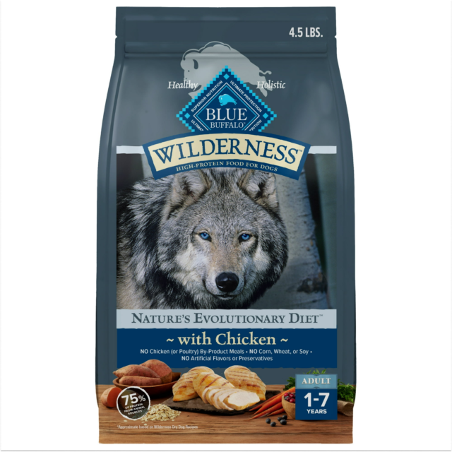 Blue Buffalo Wilderness Adult High-Protein Dry Dog Food, Chicken Plus Wholesome Grains, 4.5-lb. Bag