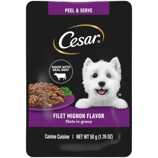 Cesar Pouch Filets In Gravy Filet Mignon Flavor Wet Dog Food, 1.76 oz. Pouch, 1 ct