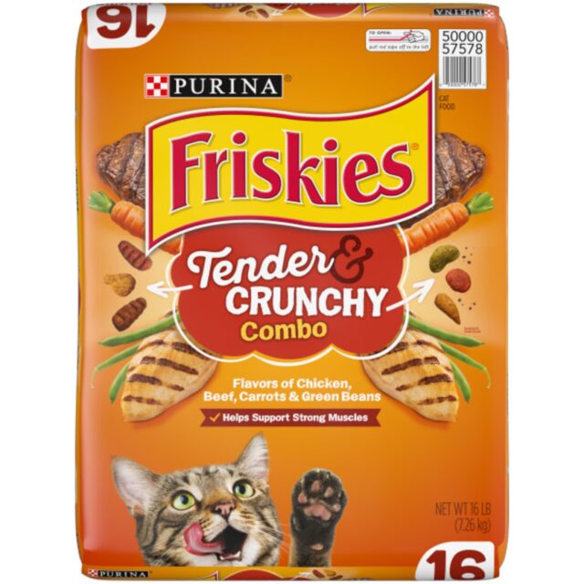 Purina Friskies Tender and Crunch'd With Flavors of Chicken, Beef, Carrots and Green Beans Dry Cat Food, 16 lb Bag