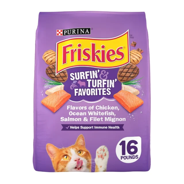 Purina Friskies Surfin' & Turfin', Indoor Dry Cat Food, Chicken, Whitefish, & Salmon, 16 lb Bag