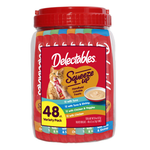Hartz Delectables Squeeze Up Interactive Lickable Wet Cat Treats Variety Pack, 48 Count Jar