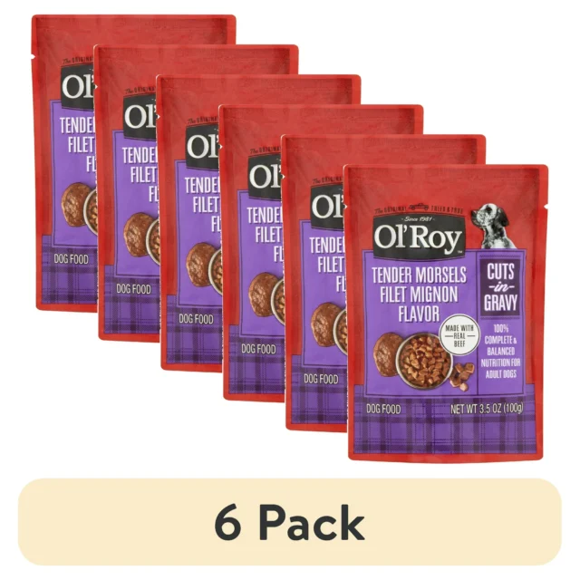 (6 pack) Ol' Roy Tender Morsels Filet Mignon Flavor Cuts in Gravy Wet Dog Food, 3.5 oz Pouch