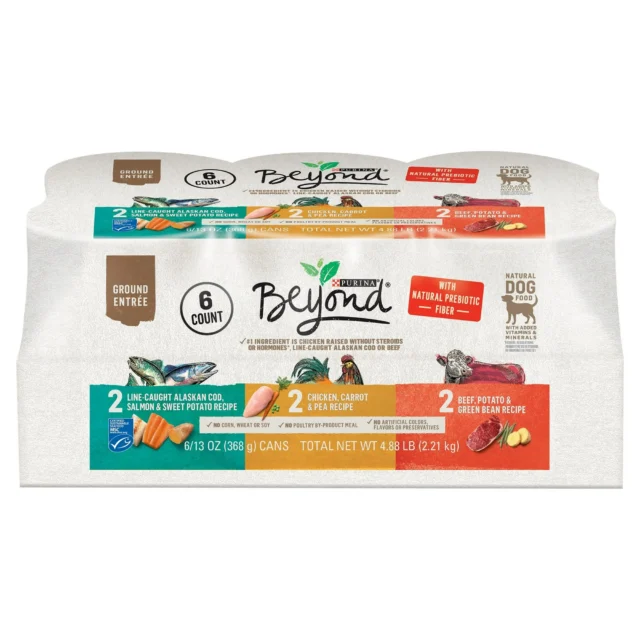 Purina Beyond Ground Entree Wet Dog Food Real Soft Alaskan Cod, Chicken & Beef, 13 oz Cans (6 Pack)