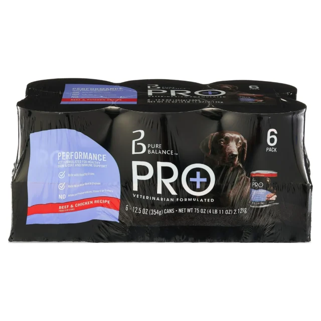 Pure Balance Pro+ Beef & Chicken Recipe Wet Dog Food for Performance, 12.5 oz Cans (6 Pack)