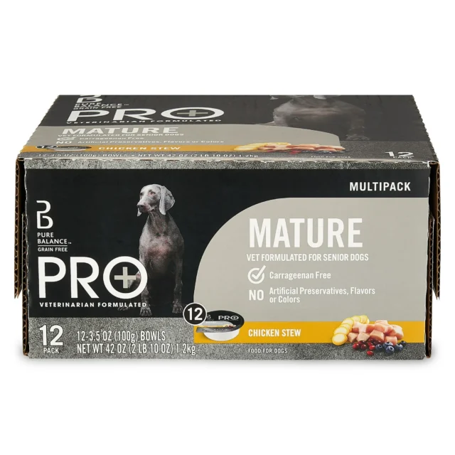 Pure Balance Pro+ Chicken Stew Wet Dog Food for Mature Pets, Grain Free, 3.5 oz Cups (12 Pack)