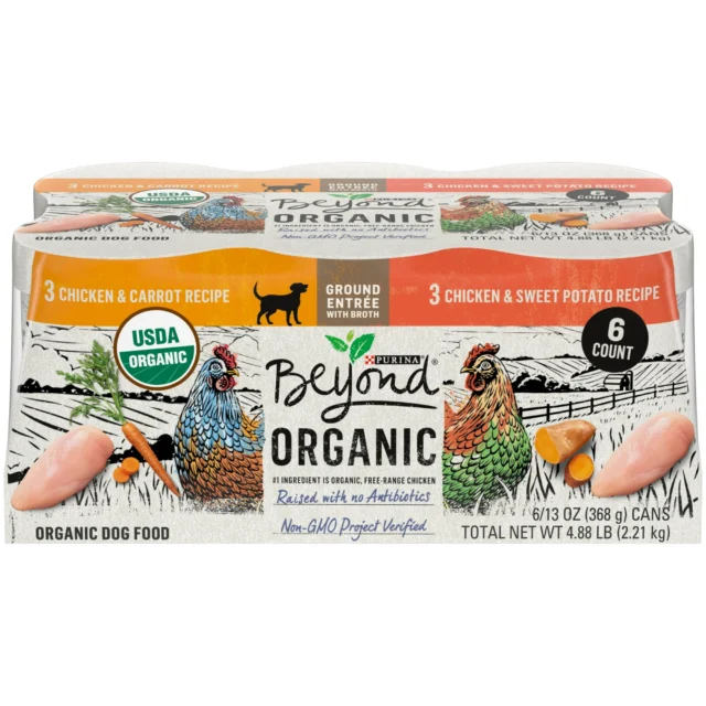 Purina Beyond Organic Wet Dog Food Ground Entree in Broth, Chicken & Vegetables, 13 oz Cans (6 Pack)