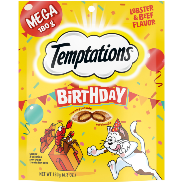 Temptations Birthday Lobster And Beef Flavor Crunchy Soft Treats For Cats, 6.3 Oz Pouch (10 Pack)