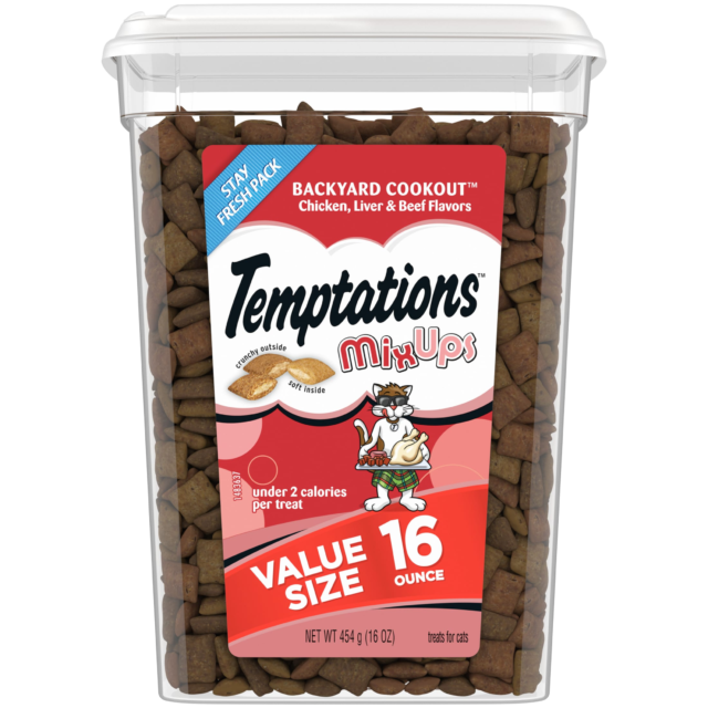 Temptations Mixups Backyard Cookout Flavor Crunchy And Soft Dry Cat Treats, 16 Oz Tub