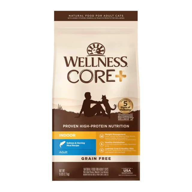 Wellness CORE Grain-Free Indoor Salmon & Herring Meal Recipe Dry Cat Food, 5 Pound Bag