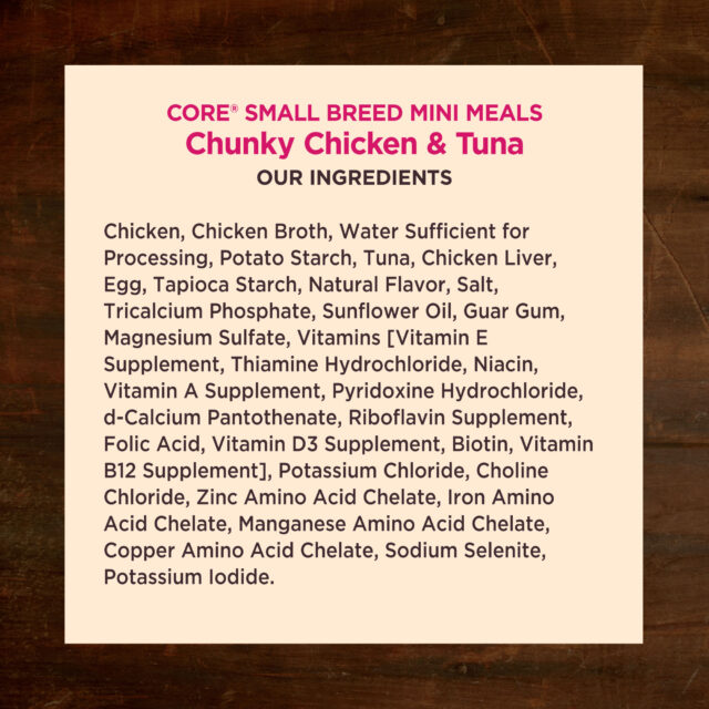 Wellness CORE Natural Grain Free Small Breed Mini Meals Wet Dog Food, Chunky Chicken & Tuna Dinner in Gravy, 3-Ounce Pouch (Pack of 12) - Image 5