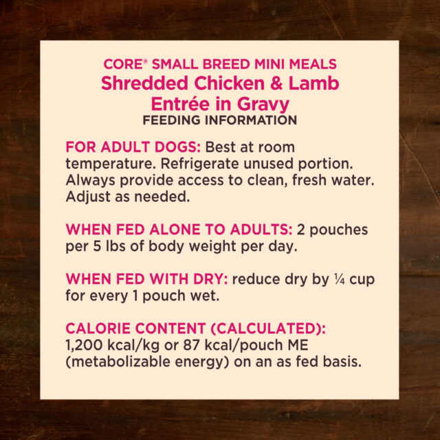 Wellness CORE Natural Grain Free Small Breed Mini Meals Wet Dog Food, Shredded Chicken & Lamb Entrée in Gravy, 3-Ounce Pouch (Pack of 12) - Image 4